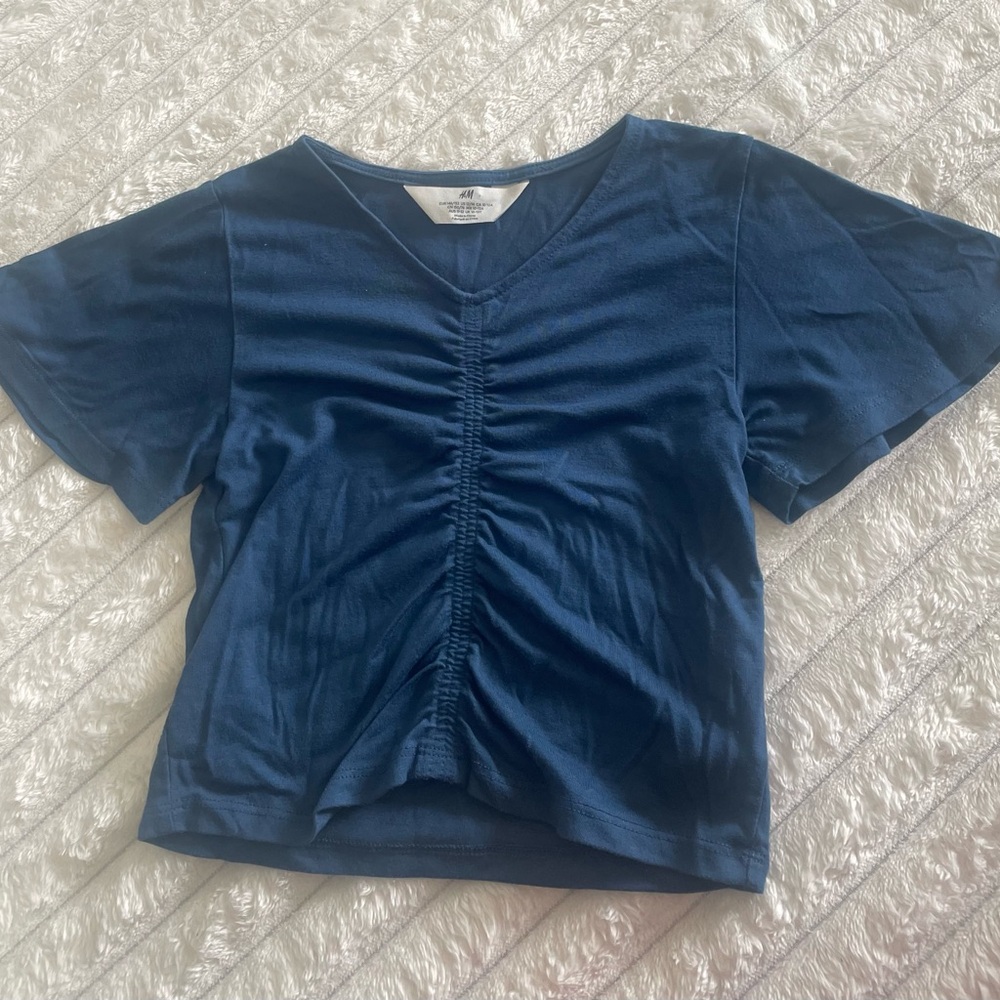 H&M Navy Blue Ruched V-Neck Top